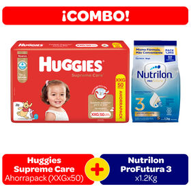 Pack Huggies Supreme Care Ahorrapack XXG x 50 Unidades x2 + Leche Nutrilon 3 En Polvo Profutura Pouch X 1,2 Kg x2