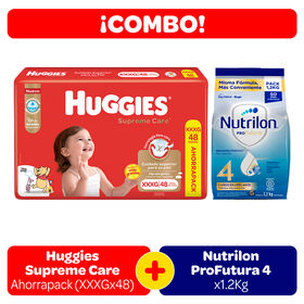 Pack Huggies Supreme Care Ahorrapack XXXG x 48 Unidades x2 + Leche Nutrilon 4 En Polvo Profutura Pouch X 1,2 Kg x2